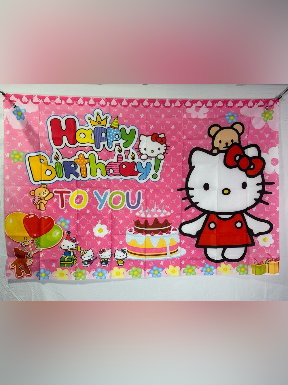 Hello Kitty Happy Birthday Backdrop Banner 5x3Ft. With Pack Of Balloons